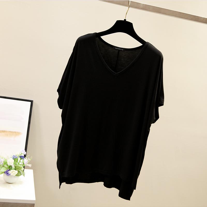 Korean Style V-Neck Cotton Batwing Sleeve Plus Size Casual T-Shirt