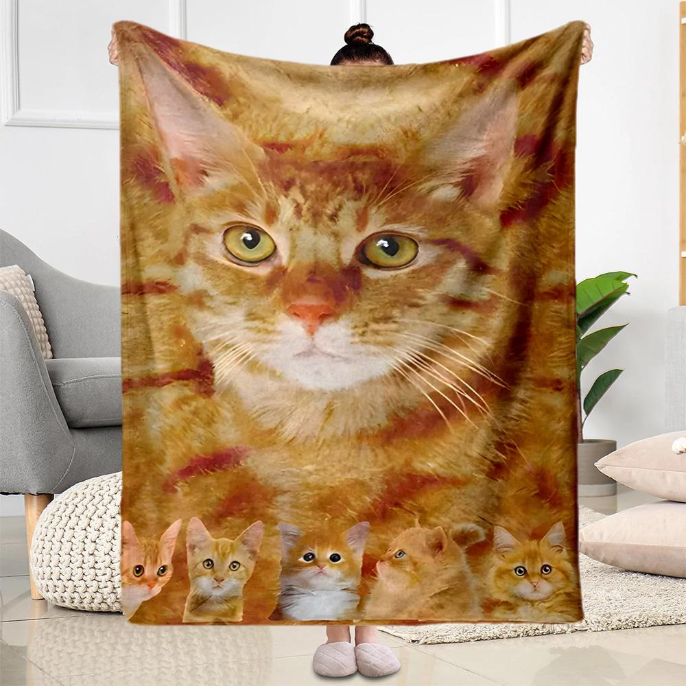 Whimsical Cat Artwork Flannel Blanket,Lightweight,Office Blanket,Sofa Blanket,Comfortable Blanket