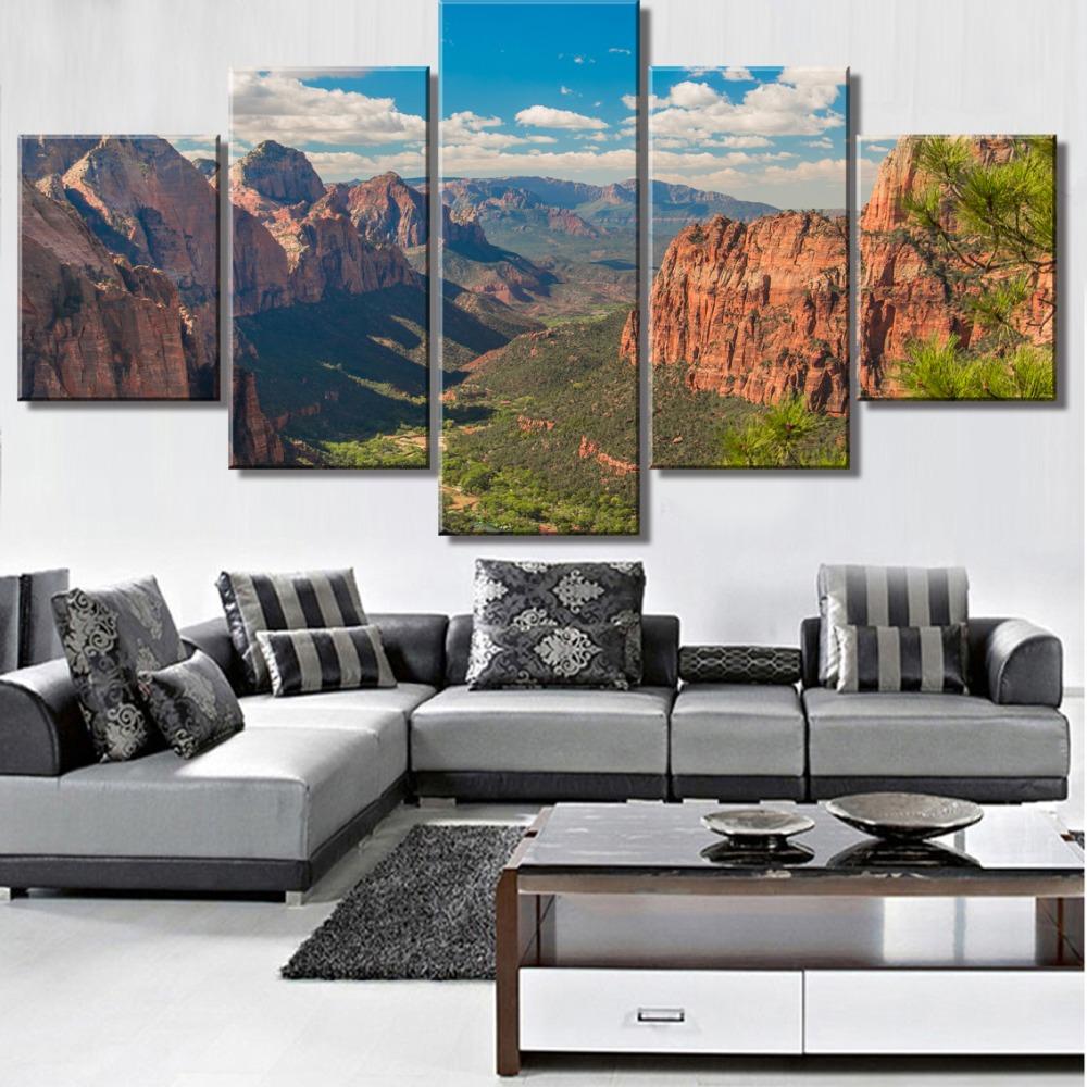 Canvas Wall Art 5 kusů HD tisk Grand Canyon Krajina Plakáty Obrázky Home Decor Moderní Dekorace obývacího pokoje Obrazy Bez rámu