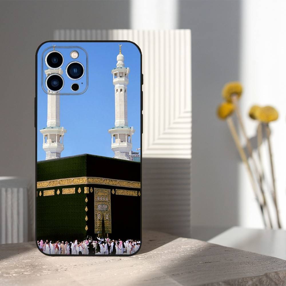 Moslemische Kunst Kaaba Handy Für iPhone 13,12,15,14,11,16,17,Plus,Pro Max,XS,X,XR,SE,Mini,8,7,Weiches Silikon Schwarz