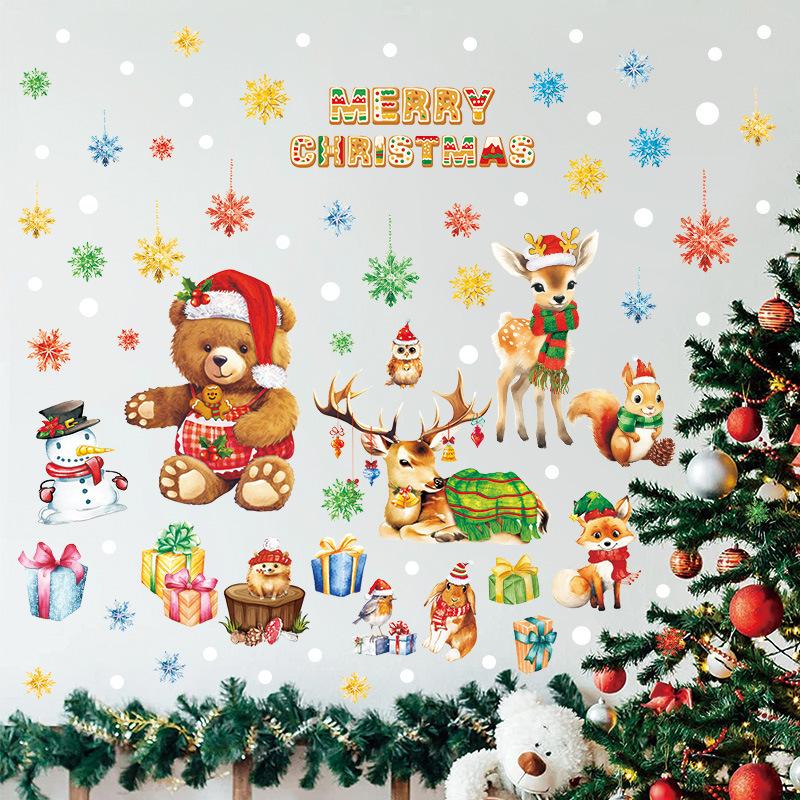 New Christmas Holiday Party Decoration Home Wall Sticker Self-adhesive Snowflake Cartoon Animal Children's Room Window