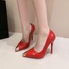 Fashion New Rivet Patent Leather Shallow Mouth High Heels Stiletto Women's Sexy Pointed Toe Large Size Single Shoes