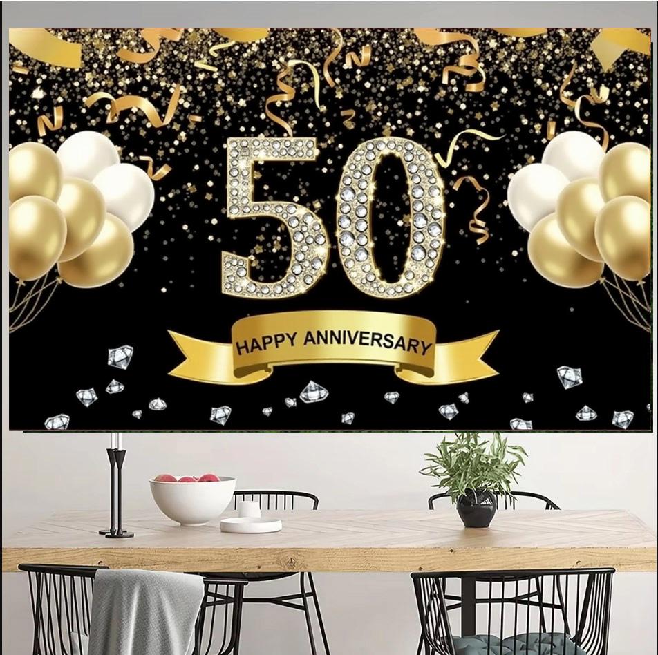 50th Anniversary Wedding Anniversary Decoration Black Gold 50th Anniversary Banner Backdrop Happy 50th Anniversary Party Decor