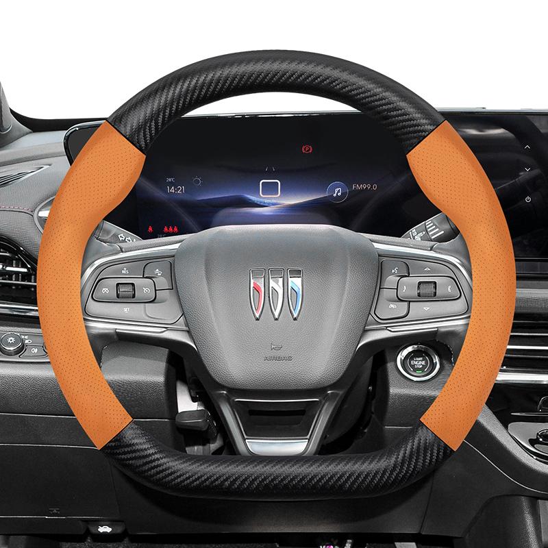 Suitable for Buick Perforated Leather Matte Carbon Fiber Texture Steering Wheel Cover Encore GX Envista Envision Enclave Black