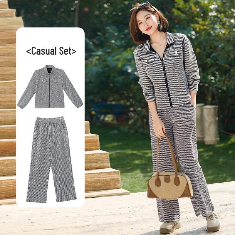 

Женский осенне-зимний полосатый костюм-двойка 4XL