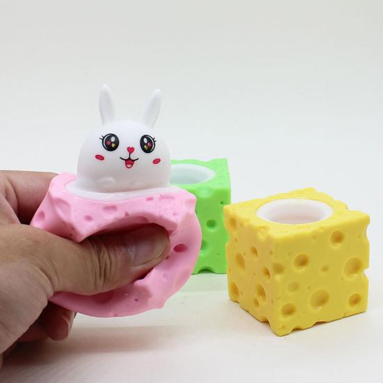 Bunny Cheese Squeeze Toy Stress Relief Rabbit Cup Cheese Fidget Toy Slow Rising Relaxation Stress Ball Simulated Cheese Sensory Toy