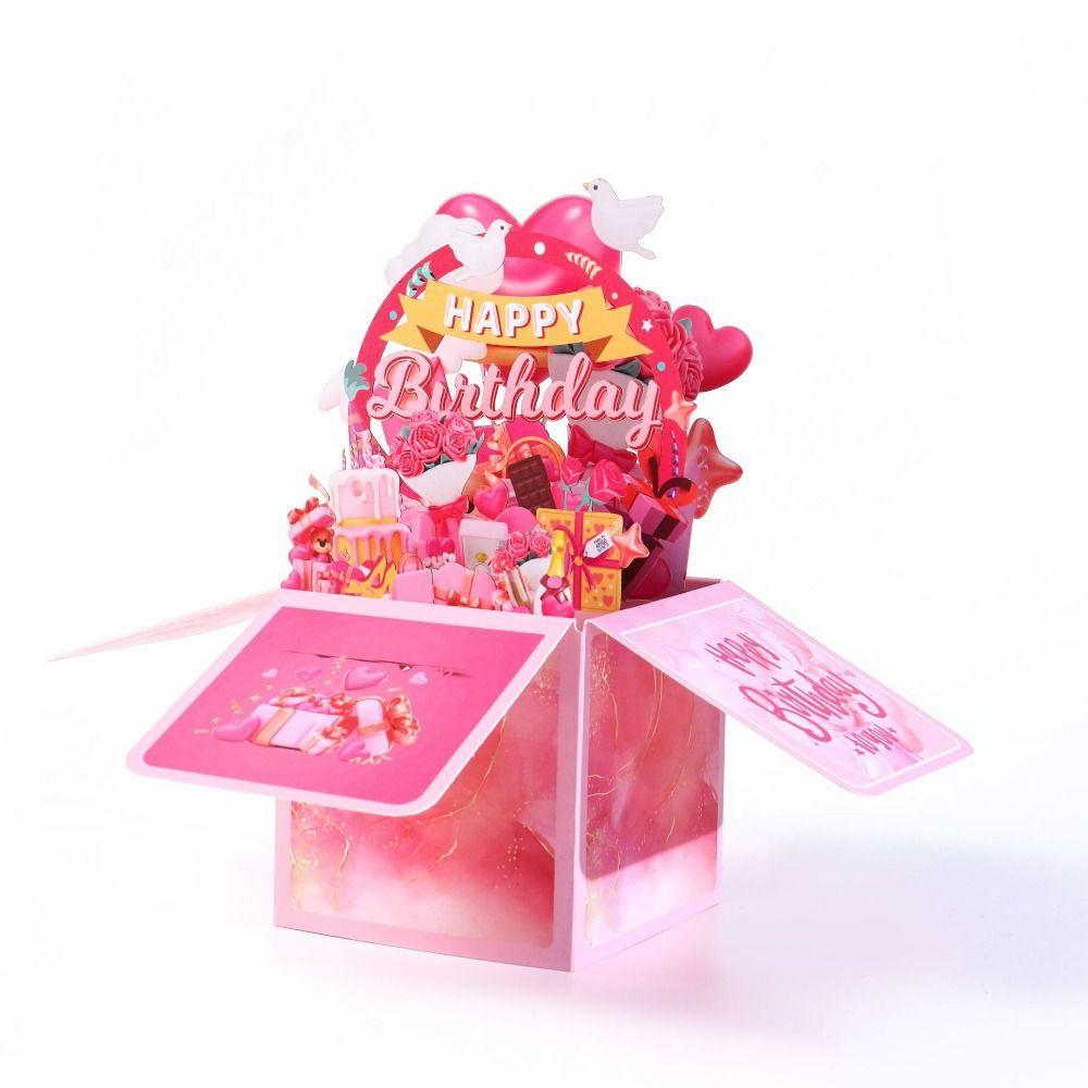 Happy Birthday 3D Pops-up Bouquet Birthday Wedding Greeting Card Fashion Paper Flowers