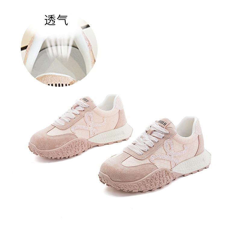 

Кожаные женские осенние новые кроссовки на платформе, повседневные универсальные женские туфли на высокой подошве, папины кроссовки 40 розовый