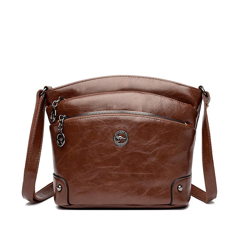 Textured soft leather messenger bag women's new simple three-layer large-capacity shoulder bag