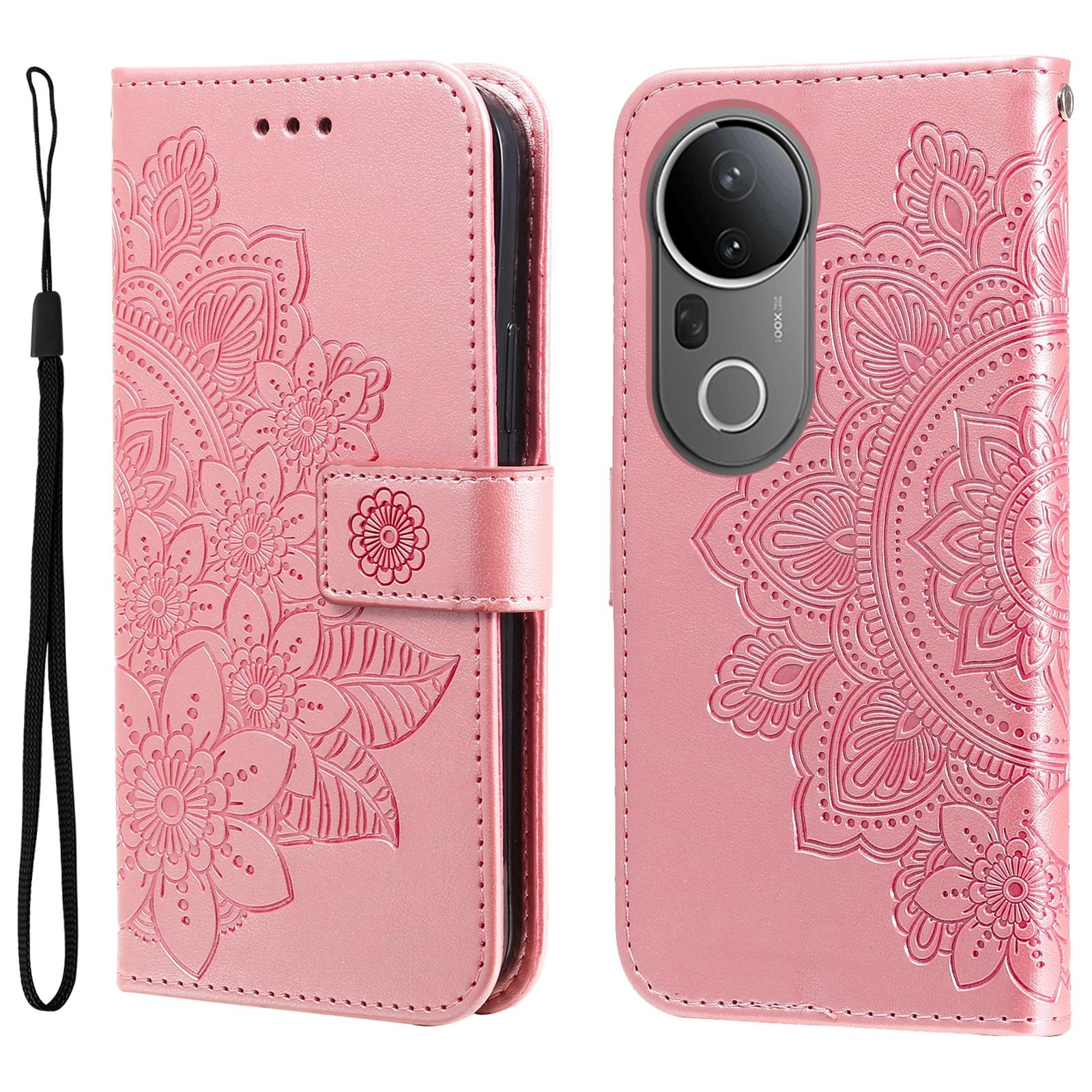 

For vivo S20 Pro 5G Case Floral Pattern PU Leather Wallet Stand Phone Cover Pink