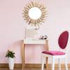 Wooden Mirror for Wall Round Wall Decor Decorative Sunflower Hangable Wooden Mirror for Dining Bathroom Living Room Hallway