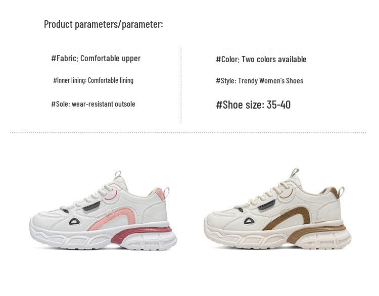 2025 Spring Women's Korean Style Breathable White Sneakers: Versatile Thick Sole, Height Increasing, Casual Sports Dad Shoes