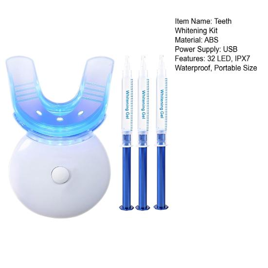 Teeth Whitening Kit with 32 LED Gum Light Silicone Mouthpiece Gel Tube Portable IPX7 Waterproof Gum Health Toothache Relief Light Therapy Periodontal