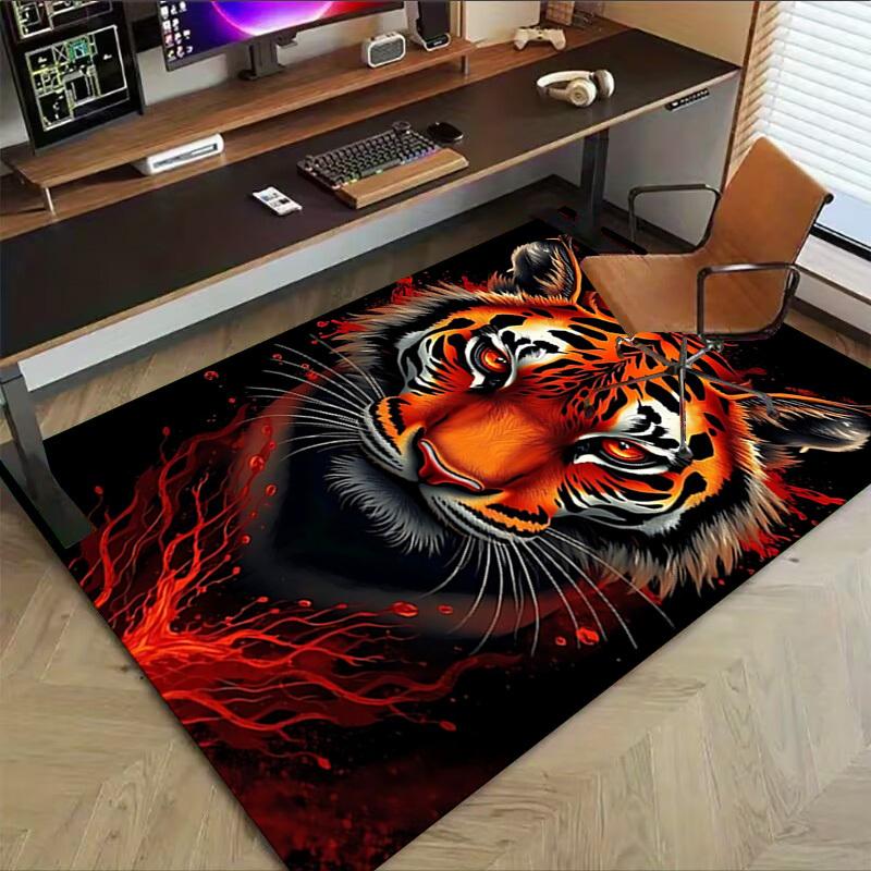 1pc Tiger Print Carpet Anti Slip Polyester Floor Mat for office.Bedroom