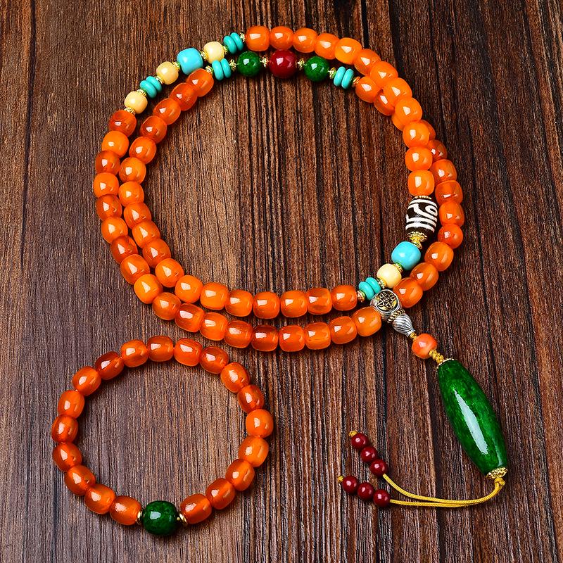 108 Beads Golden Armor Tibetan Style Wenwan Bracelet with Turquoise and Horn Details