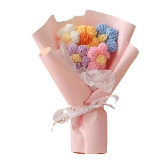 Handmade Crochet Flower Bouquet Wildflowers Bouquet Gifts for Mom Birthday Anniversary Small Puff Wife Best Friend