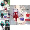 Stilvolle Cosplay-Kleidung mit grünen und roten Sets, perfekt für Anime- und Spieleveranstaltungen