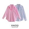 Fashion Style 2024 Spring New Women's Volleyball Buckle Pocket V-Shaped Neckline Long Sleeves Lapel Poplin Shirt 2509828