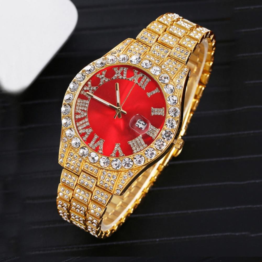 Men's Diamond Watch Iced-Out Bling Diamond Luxury Quartz Watches With Date Fashion Waterproof Hip Hop Wrist Watches
