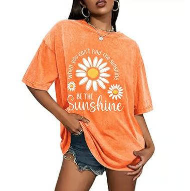 Women Summer Daisy Print T Shirt Crew Neck Loose Short Sleeve Casual Oversized Tee Tops 2026 New