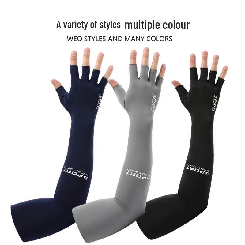 Men's Outdoor Cycling & Fishing Ice Silk Arm Sleeves with Anti-Slip Design and Half-Finger Gloves
