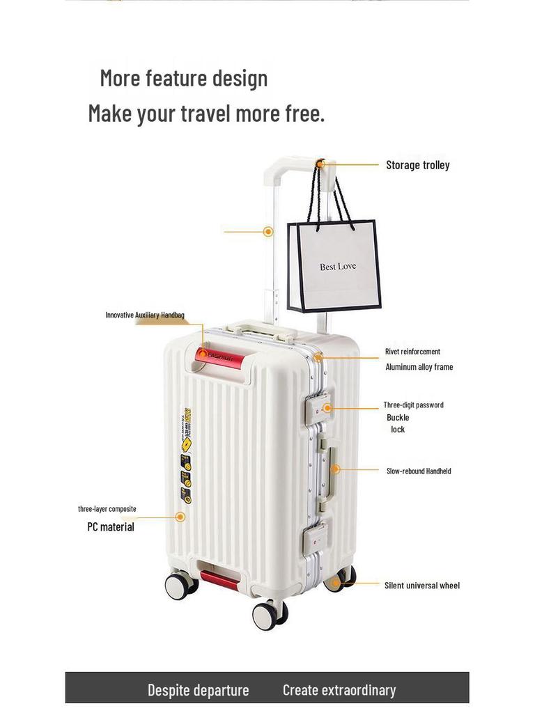 2025 Women's Large Capacity Trolley Suitcase - Aluminum Frame, Combo Lock, Silent Universal Wheels, Fashionable Travel Case