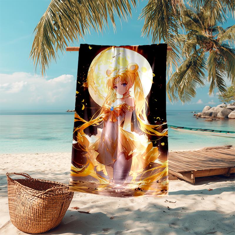 Beach Towel with Sailor Moon1 Pattern - soft,absorbent,machine washable Lightweight&Modern,swimming,Travel Essentials