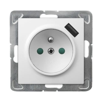 Impresja White P/t Single Socket with Grounding 2P+Z with Shield + USB Charger Without Frame