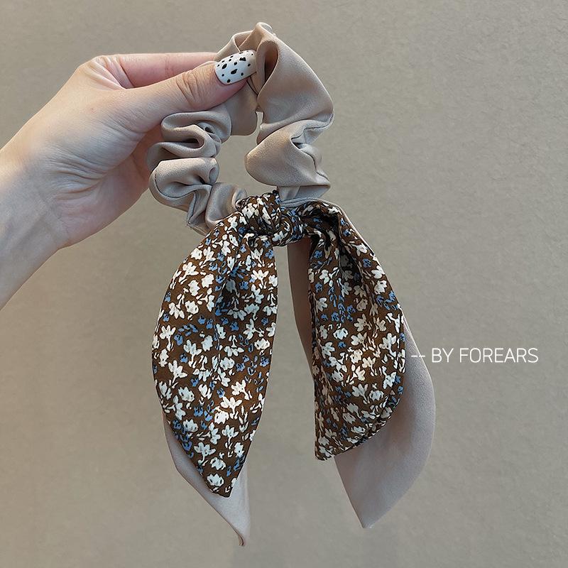 Korean Dongdaemun Elegant Floral Ribbon Bow Hair Tie - Celebrity Style Hair Accessory