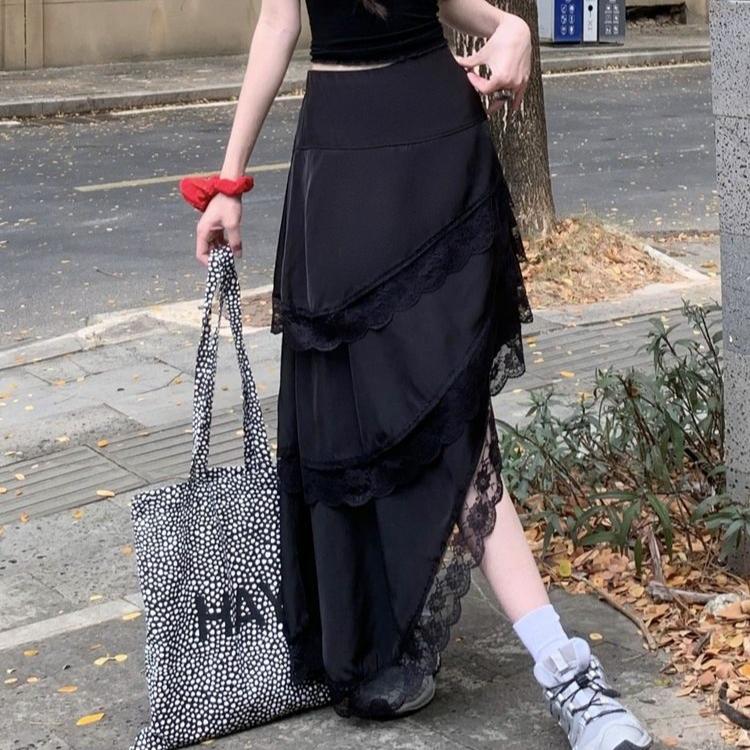 Irregular White Boho Style Skirts Korean Lace Ruffles Skirt Harajuku Y2K Skirt Vintage Elegant Chiffon Skirts A-Line Cake Skirt