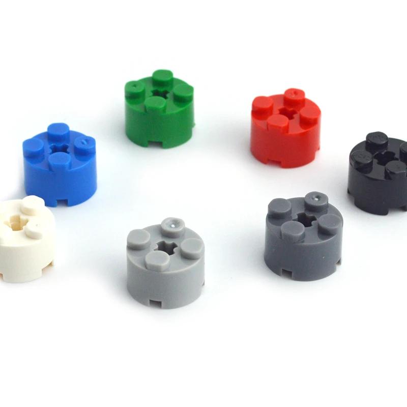 46Pcs MOC Parts Round Bricks Cylinder 2x2 with Axle Hole Thick Building Blocks Particles DIY Technical Toys Compatible with 6143