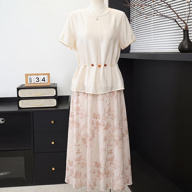 Xuexi 2026 Summer Short-Sleeve Print Faux Two-Piece Dress for Women 3XL