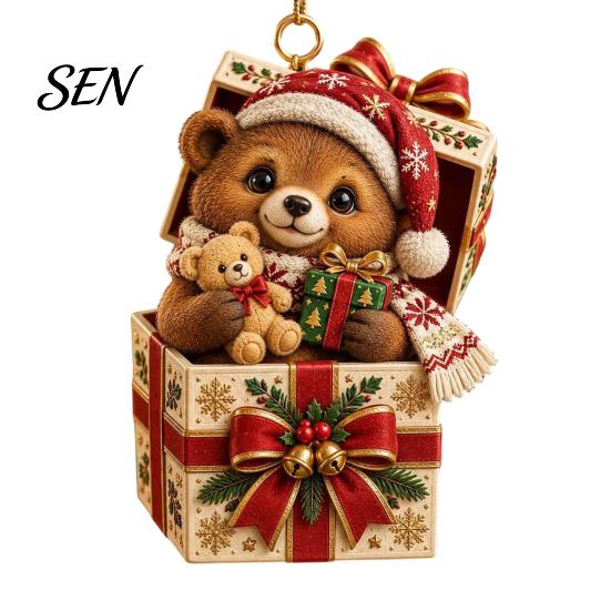 Small Animal Gift Tags for Christmas Forest Ornament, 2D Flat Acrylic Fox Reindeer Squirrel Raccoon in Tree Decoration Set Box Hanging Xmas