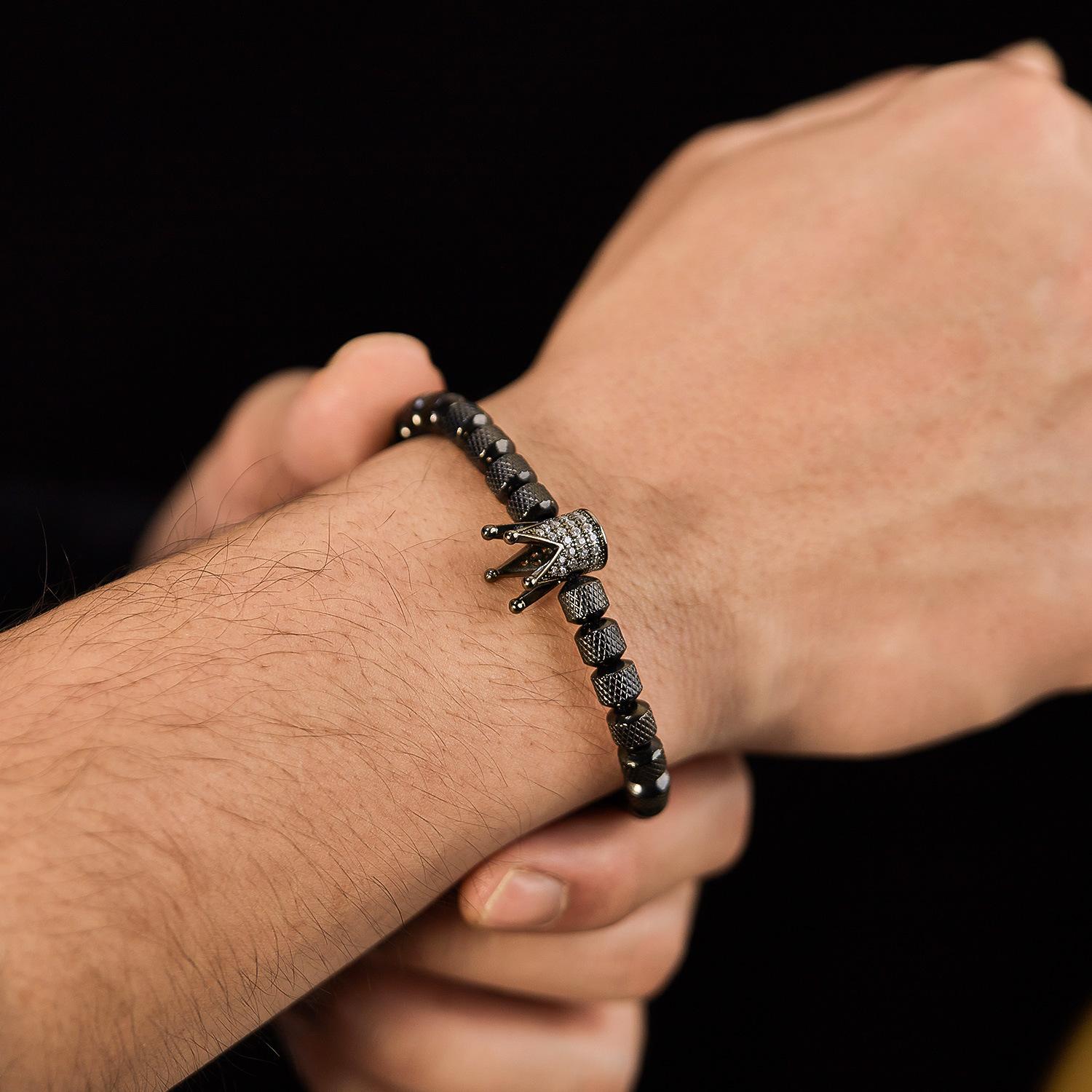 

Корона из нержавеющей стали бусины мужской браслет ручной ювелирные изделия подарок