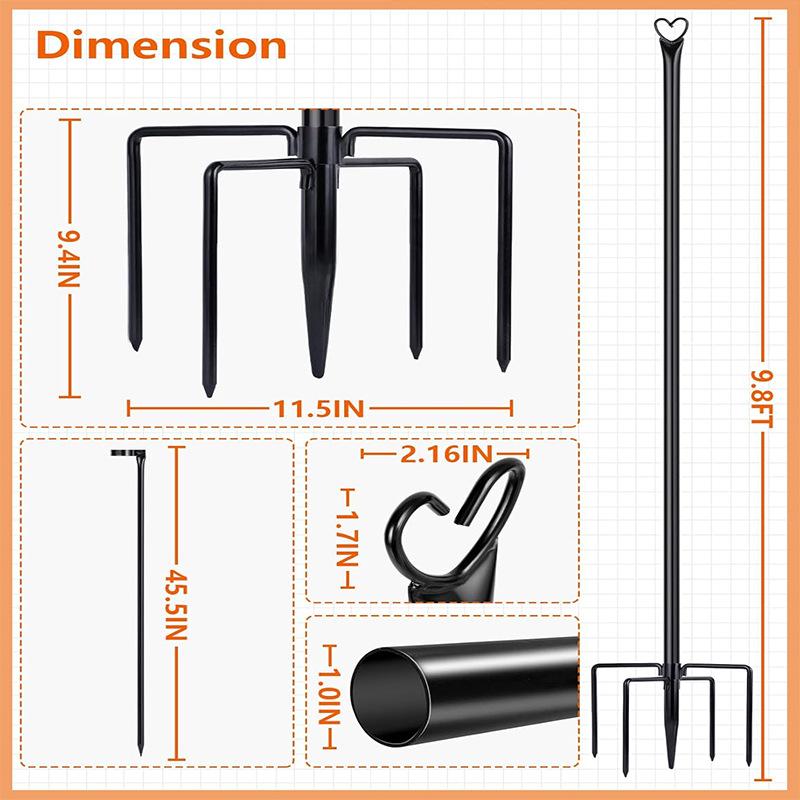 Wrought Iron Shepherd's Hook: Outdoor Garden String Light Support Pole for Courtyard and Balcony.