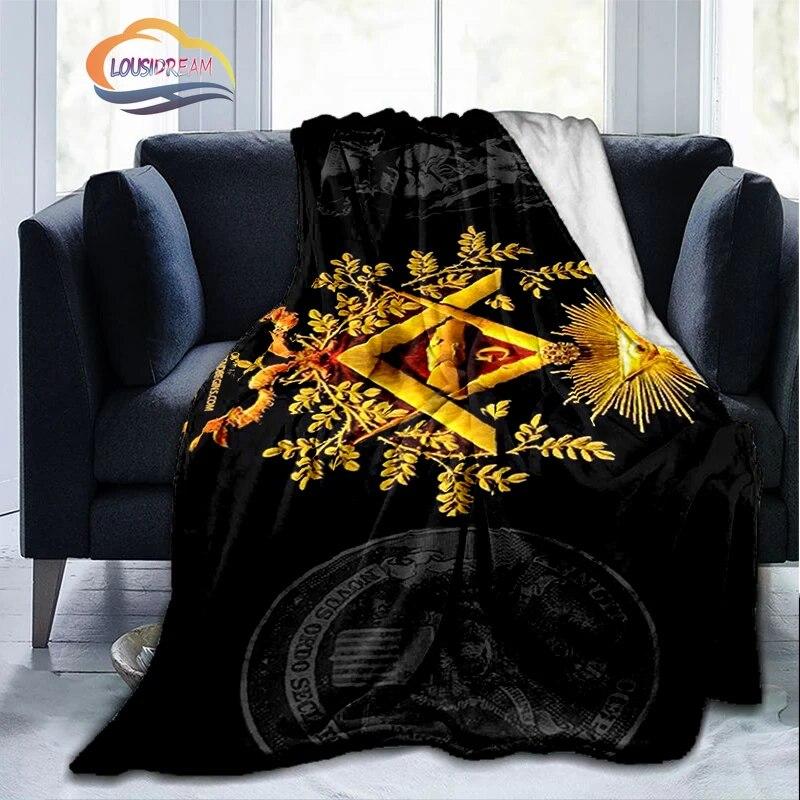 Print Freemasonry Flannel Blanket Masonic Air Conditioning Sofa  Portable Travel Camping   Suitable for All Season
