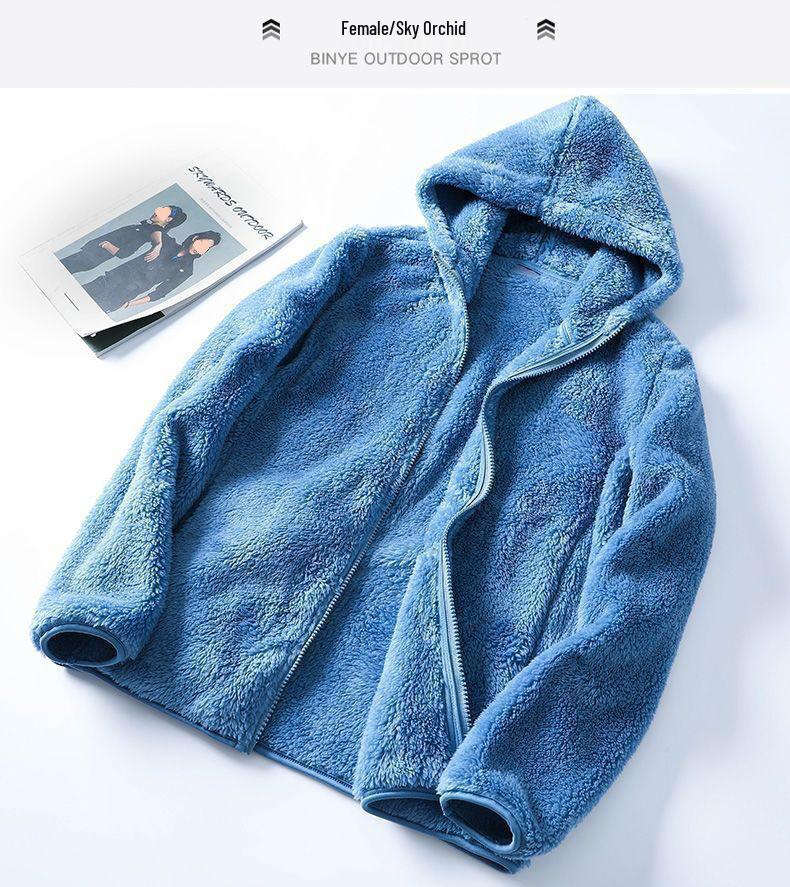 Women’s Double-Sided Coral Fleece Hoodie - Warm, Windproof, Zip-Up Cardigan for Casual Autumn/Winter Home Wear