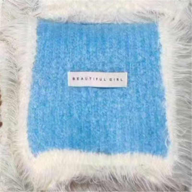 New Knitted Fur Edged Starlight White Wool Scarf for Women In Winter Warm and Versatile Small Scarf Campus Fresh