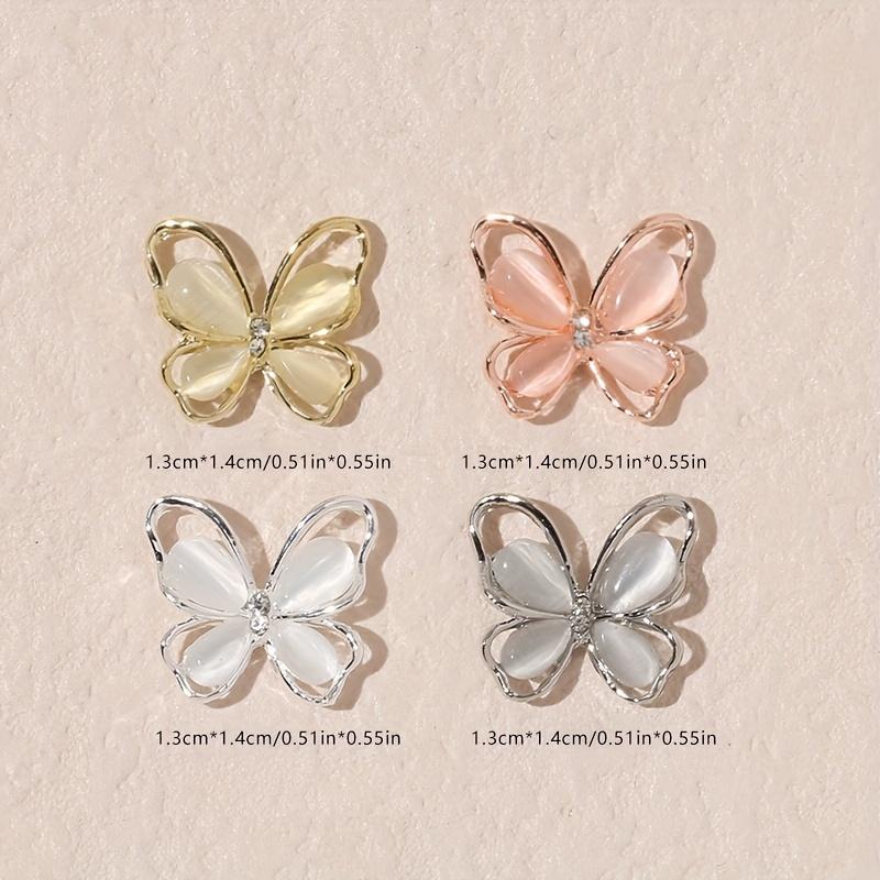 10pcsElegant Butterfly Nail Charms Set with Sparkling Cat Eye Gems - Easy-to-Apply, Durable Alloy Art Accessories for DIY Manicure