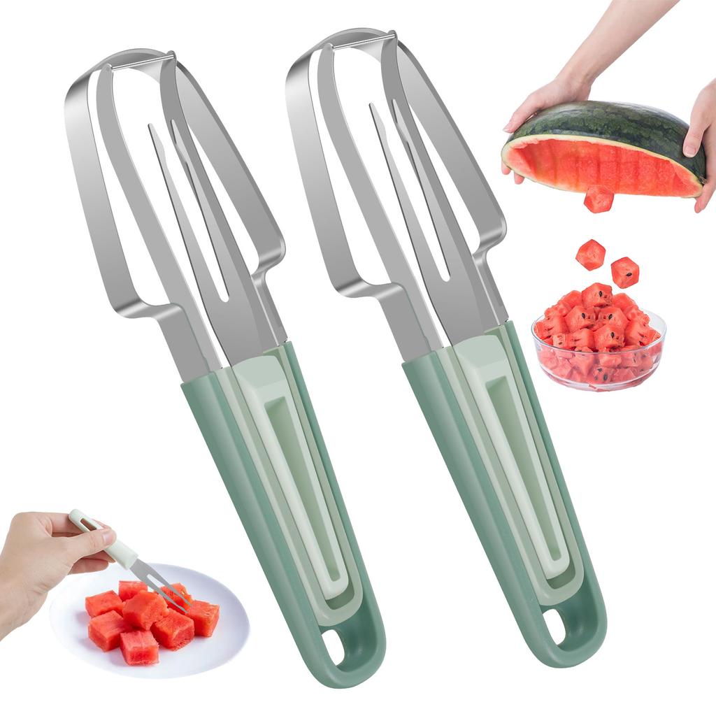 Watermelon Fork Slicer Cutter Stainless Steel Watermelon Cutter Portable Watermelon Cutter Slicer Tool with Watermelon Scooper