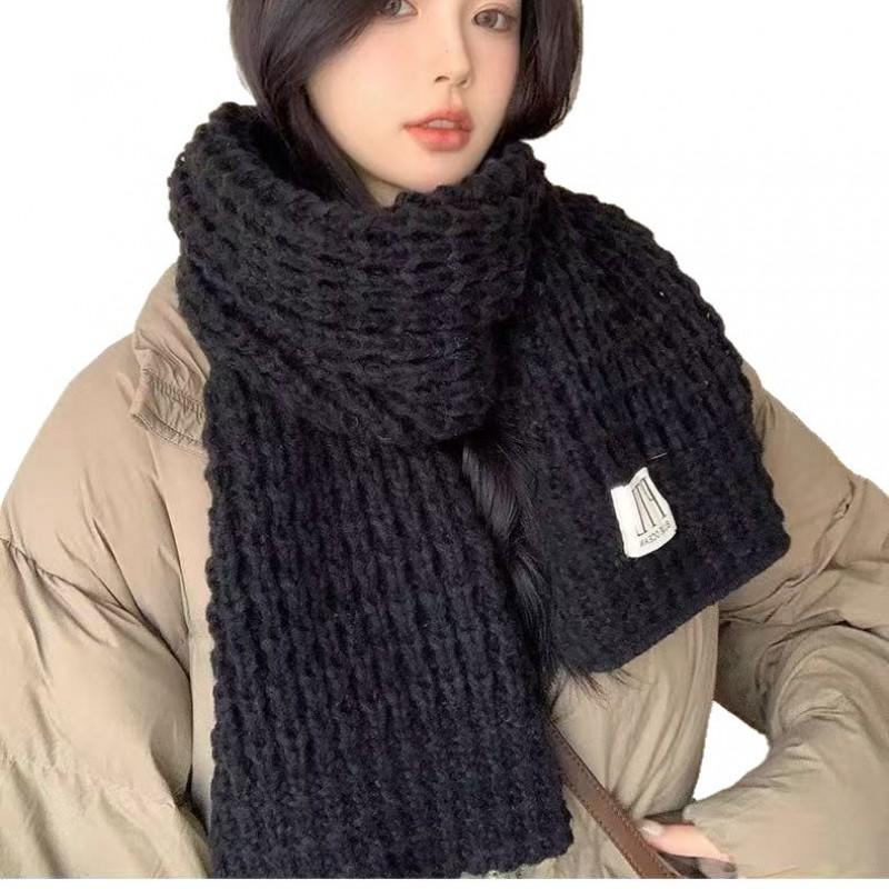 2026 Winter Knitted Scarf Women Soft Warm Neck Wrap Solid Color Chunky Crochet Style