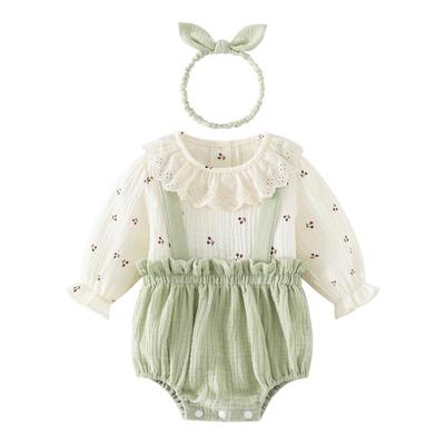 Baby Clothes Overalls Tops Clothes Bodysuit Girls Coveralls Long Sleeve Shirt Hair Accessory Set Baby Shichigosan Birthday Gift Gauze Green 90cm [Baby