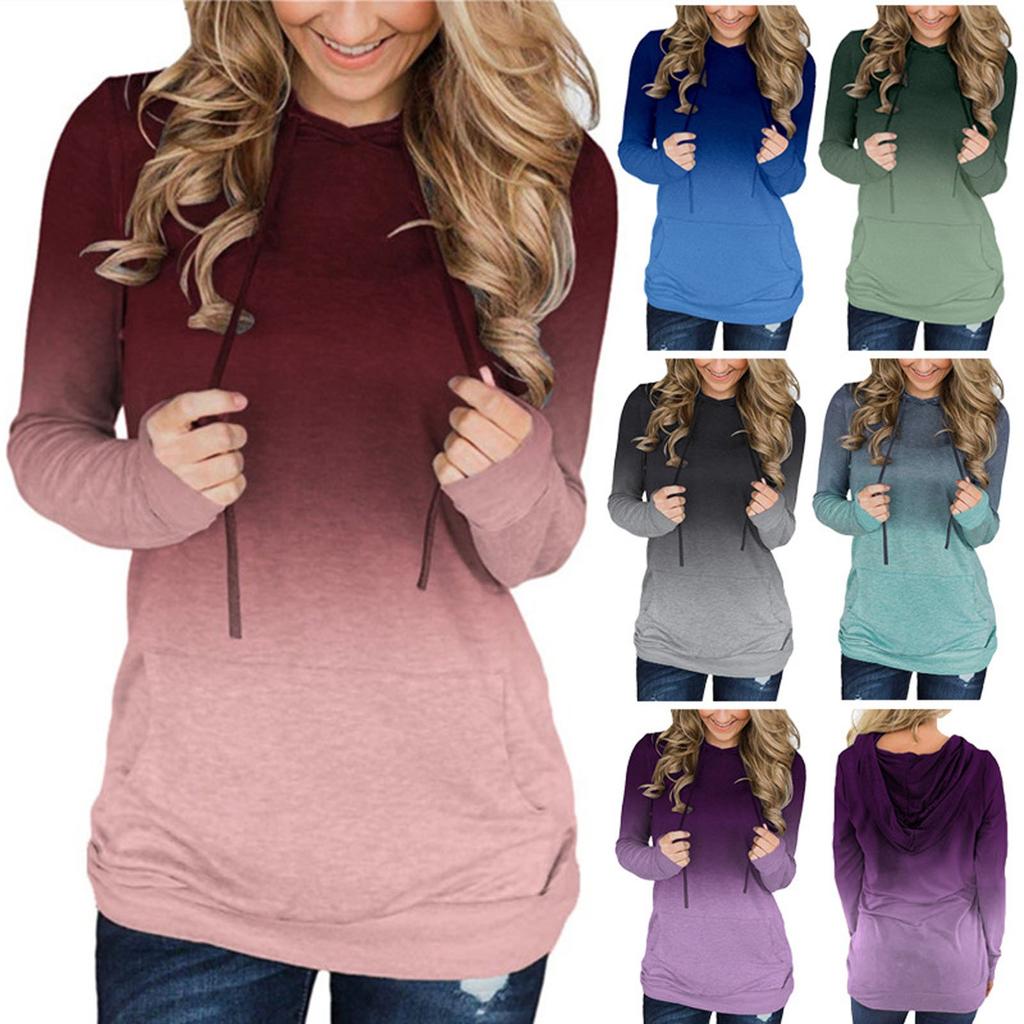 Women Pocket Long Sleeve Hoodies Sweatshirt Pullover Shirt Tops Blouse
