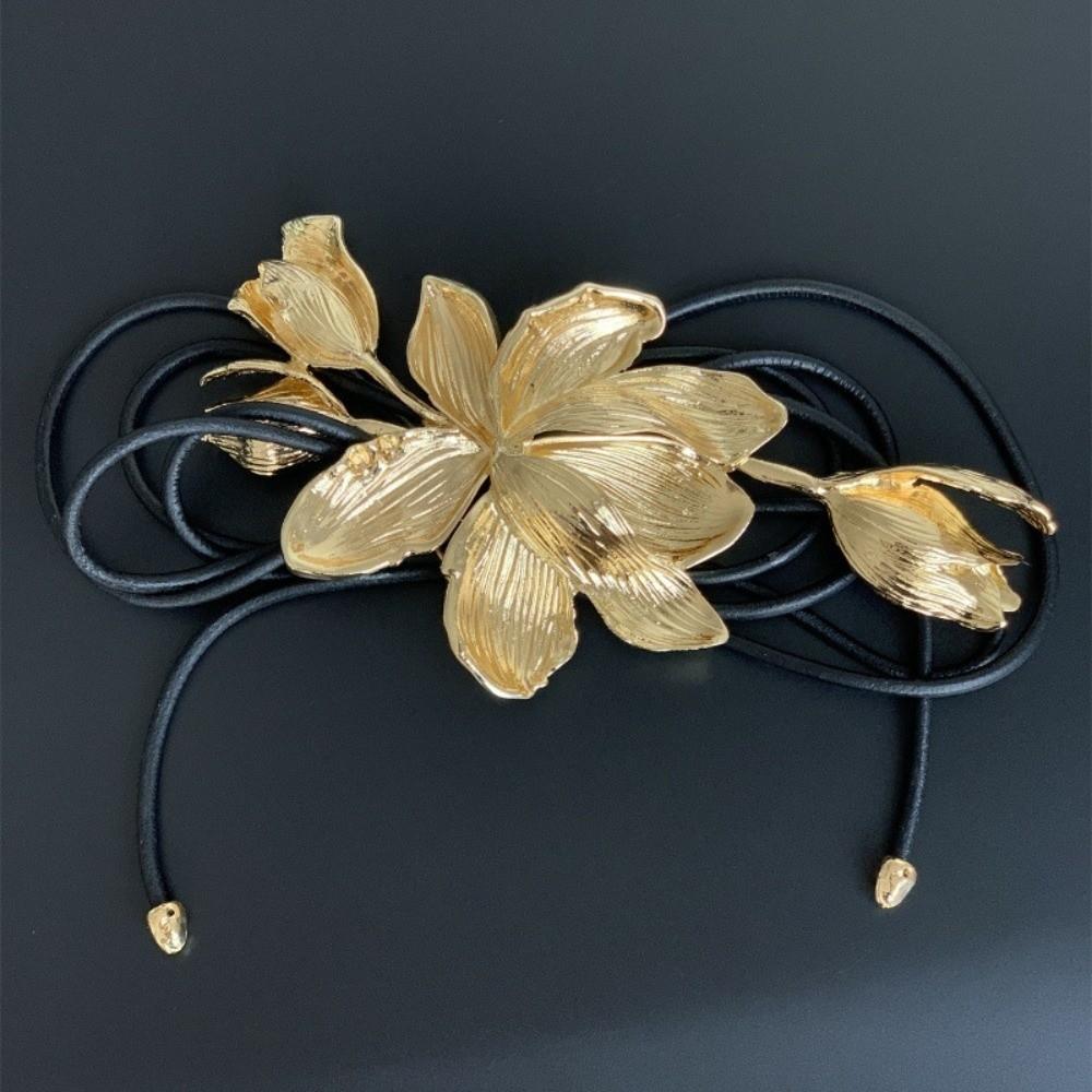 Adjustable Metal Flower Waist Chain Vintage Exaggerated Belt Golden Tulip Belt  Bag Decoration