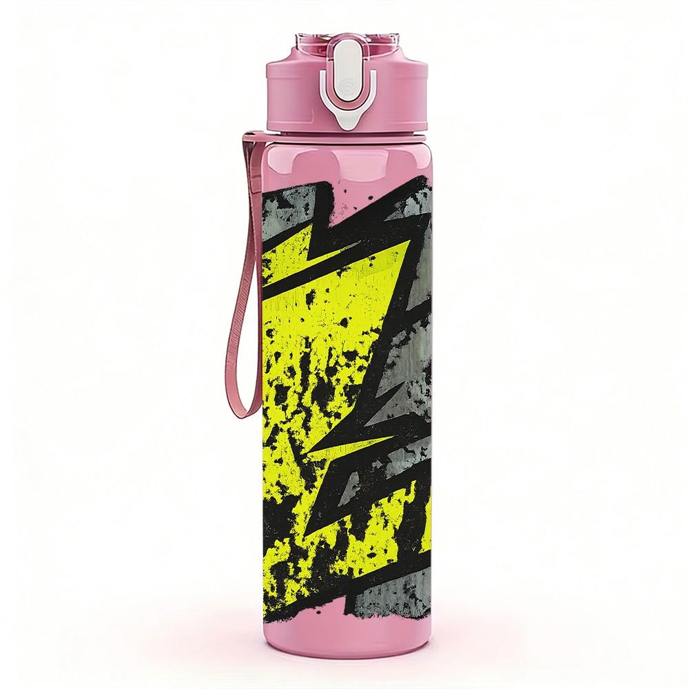 1PC Yellow Lightning Thunder Graffiti Print 750ml Color Plastic Sports Water Bottle Leakproof Flip Straw Lid Suitable for Sports Office Home Use