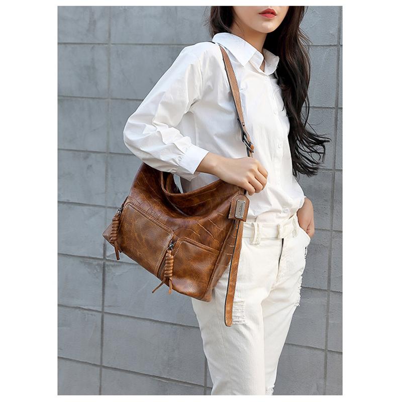 Ladies Casual Fashion Retro Tote Bag Soft Leather One-shoulder Messenger Underarm Bucket Large-capacity Bag