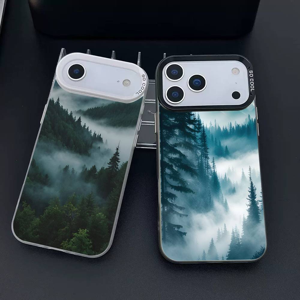 Mountain Misty Forest Phone Case for iPhone 17 17Air 16 15 14 13 12 11 Pro Max Plus Colorful Silver