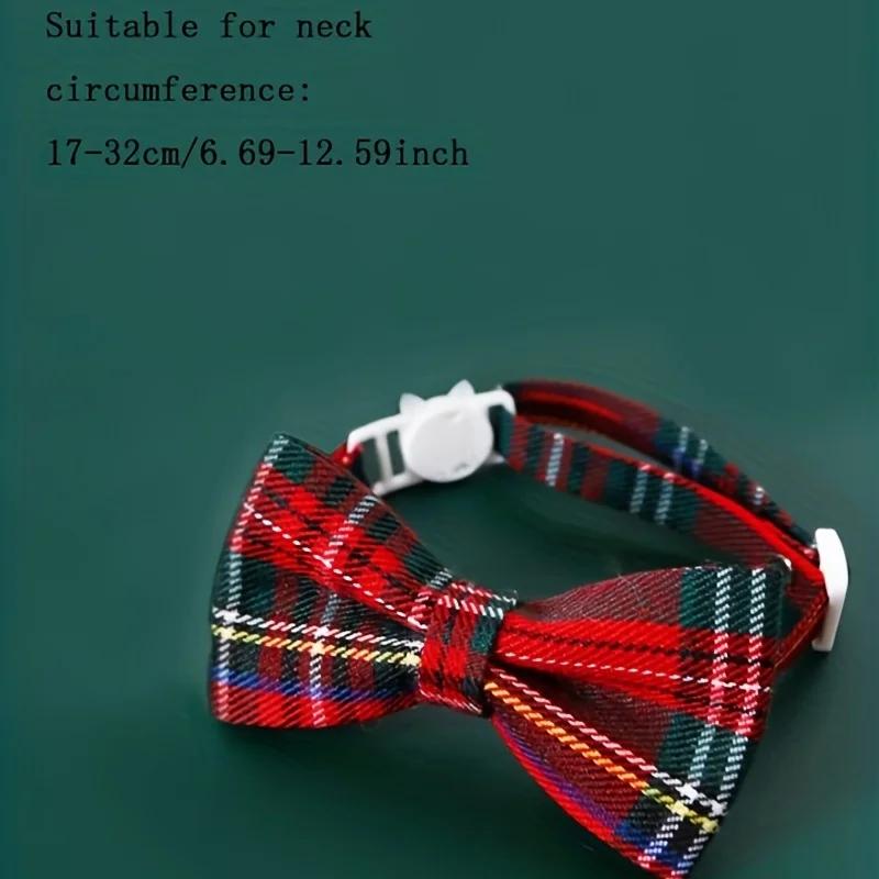 1pc-Adjustable Plaid Bow Tie Pet Collar With Bell - Durable Nylon, Fashionable Accessory For Cats & Small Dogs