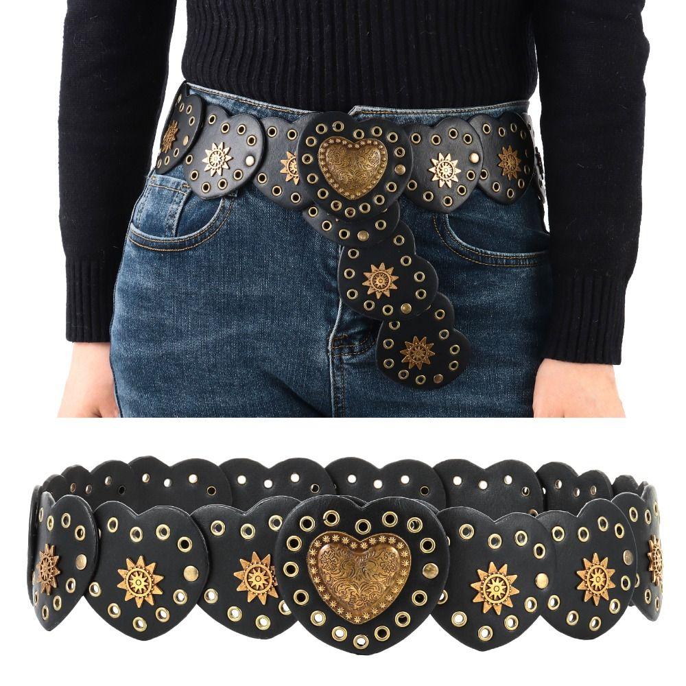 Cinto oco estilo ocidental exagerado cowboy cinto de disco largo para mulheres