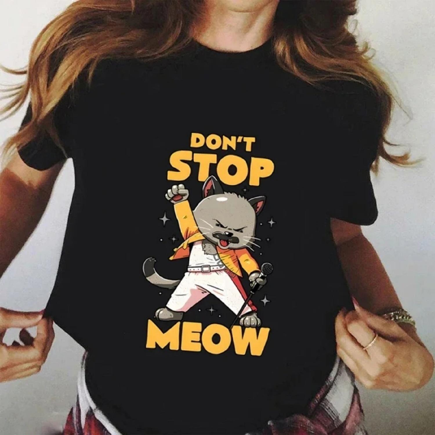 

Футболка з кумедним малюнком DON T STOP MEOW Жіноча сорочка з принтом «Співаючий кіт» з короткими рукавами, хіп-хоп, вуличний стиль, милі сорочки для крутих дівчат XXXXXL різнокольоровий